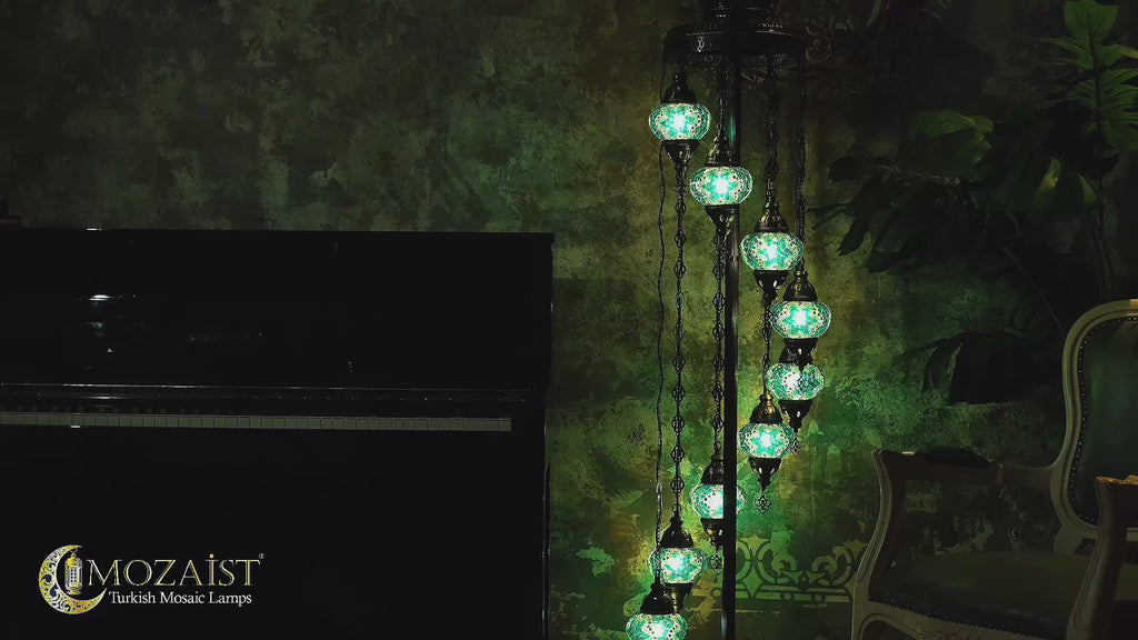 9-Globe Turkish Mosaic Floor Lamp (Green)
