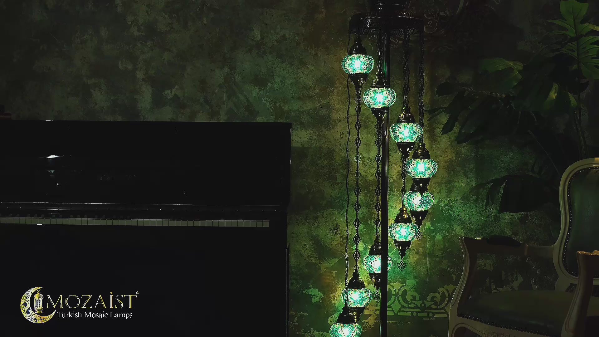 9-Globe Turkish Mosaic Floor Lamp (Green)