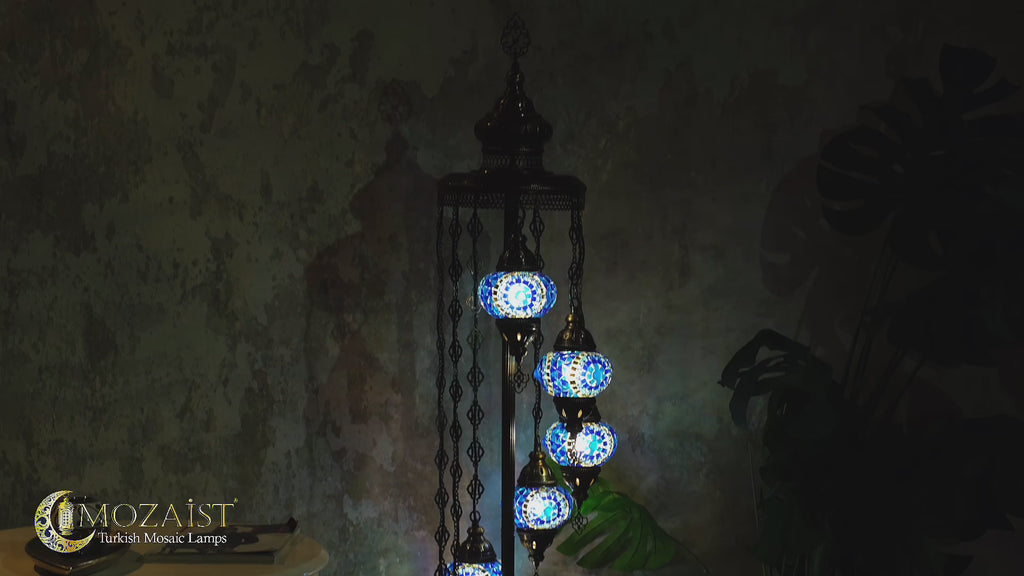 7-Globe Turkish Mosaic Floor Lamp (Blue)