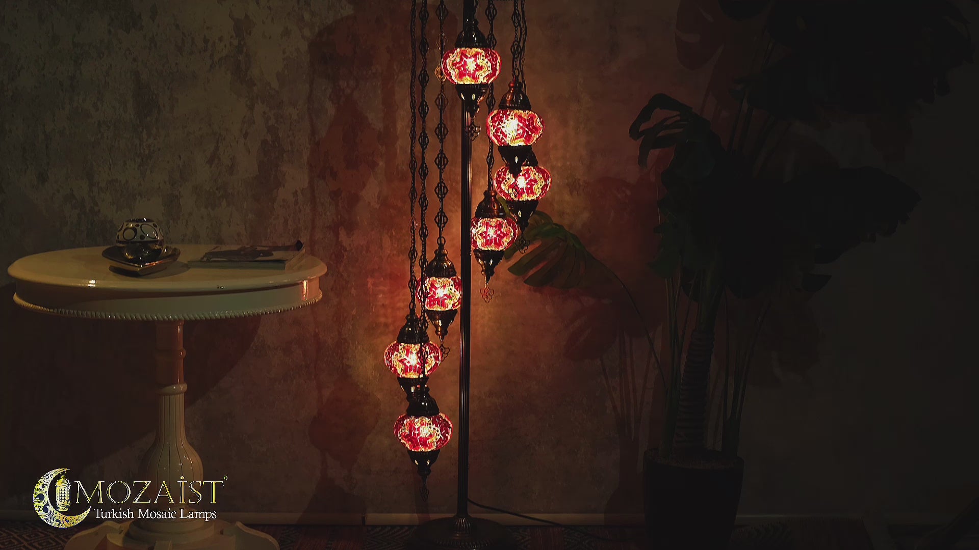 7-Globe Turkish Mosaic Floor Lamp (Red)