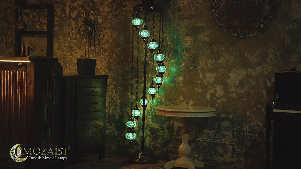 11-Globe Turkish Mosaic Floor Lamp (Green)