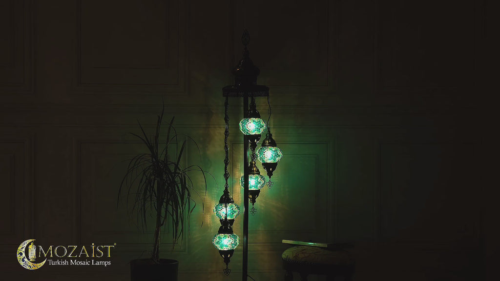 5-Globe Turkish Mosaic Floor Lamp (Green)