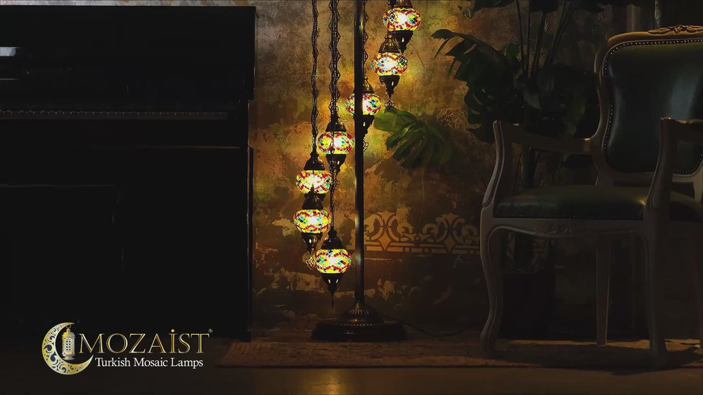 9-Globe Turkish Mosaic Floor Lamp (Rainbow)
