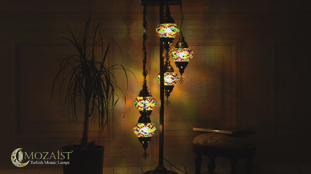 5-Globe Turkish Mosaic Floor Lamp (Rainbow)
