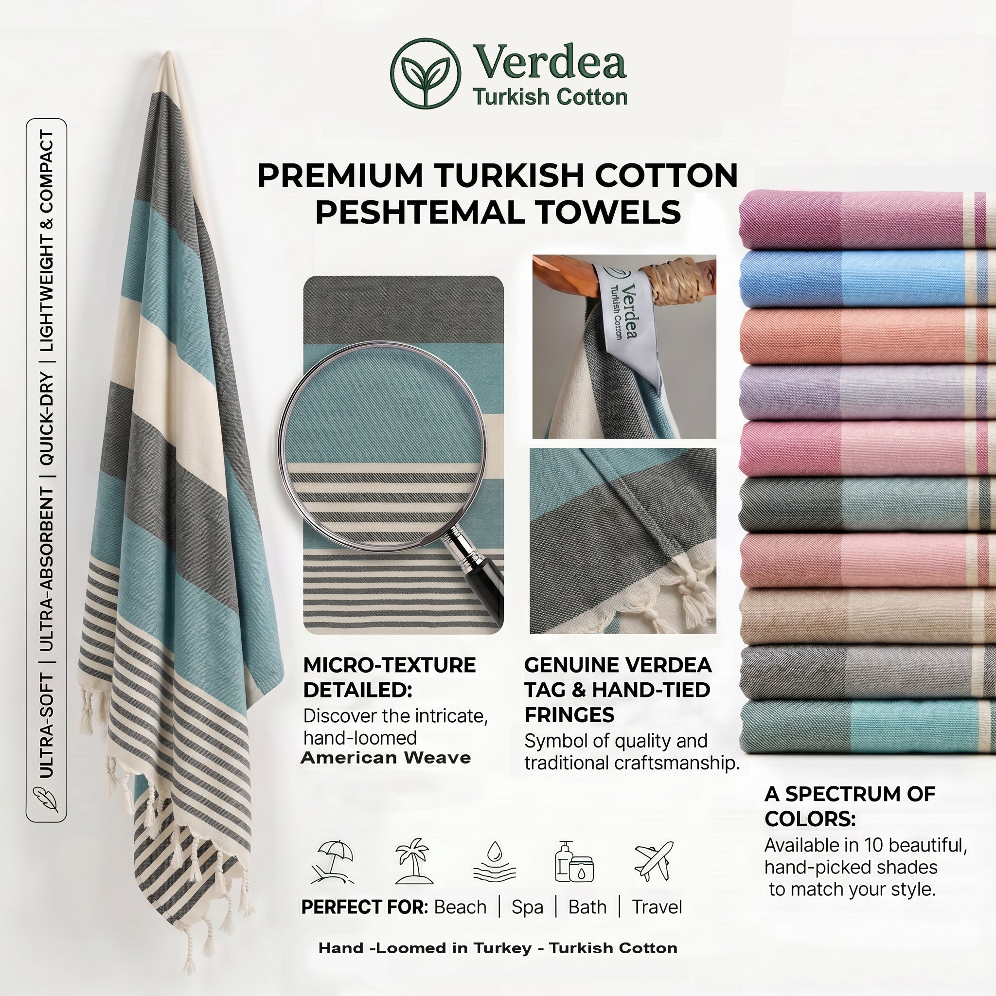 Water Green Premium Turkish Cotton Peshtemal – Lightweight Spa & Beach Towel, Soft, Absorbent & Quick Dry (APS-01)