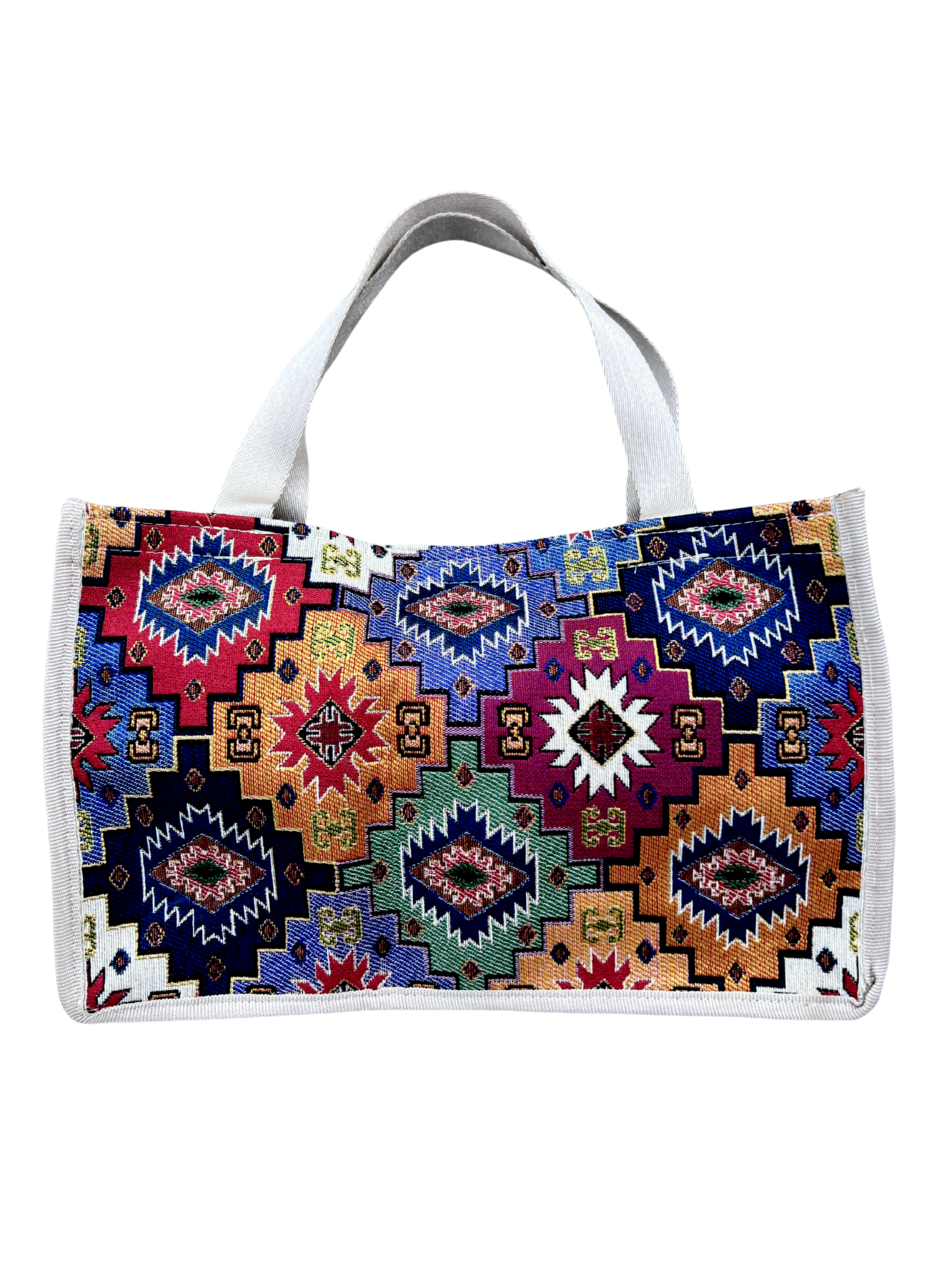 Woven Tapestry Tote Bag | Assorted Designs | 13" Cotton Everyday Shopping Bag | Hook & Loop Closure