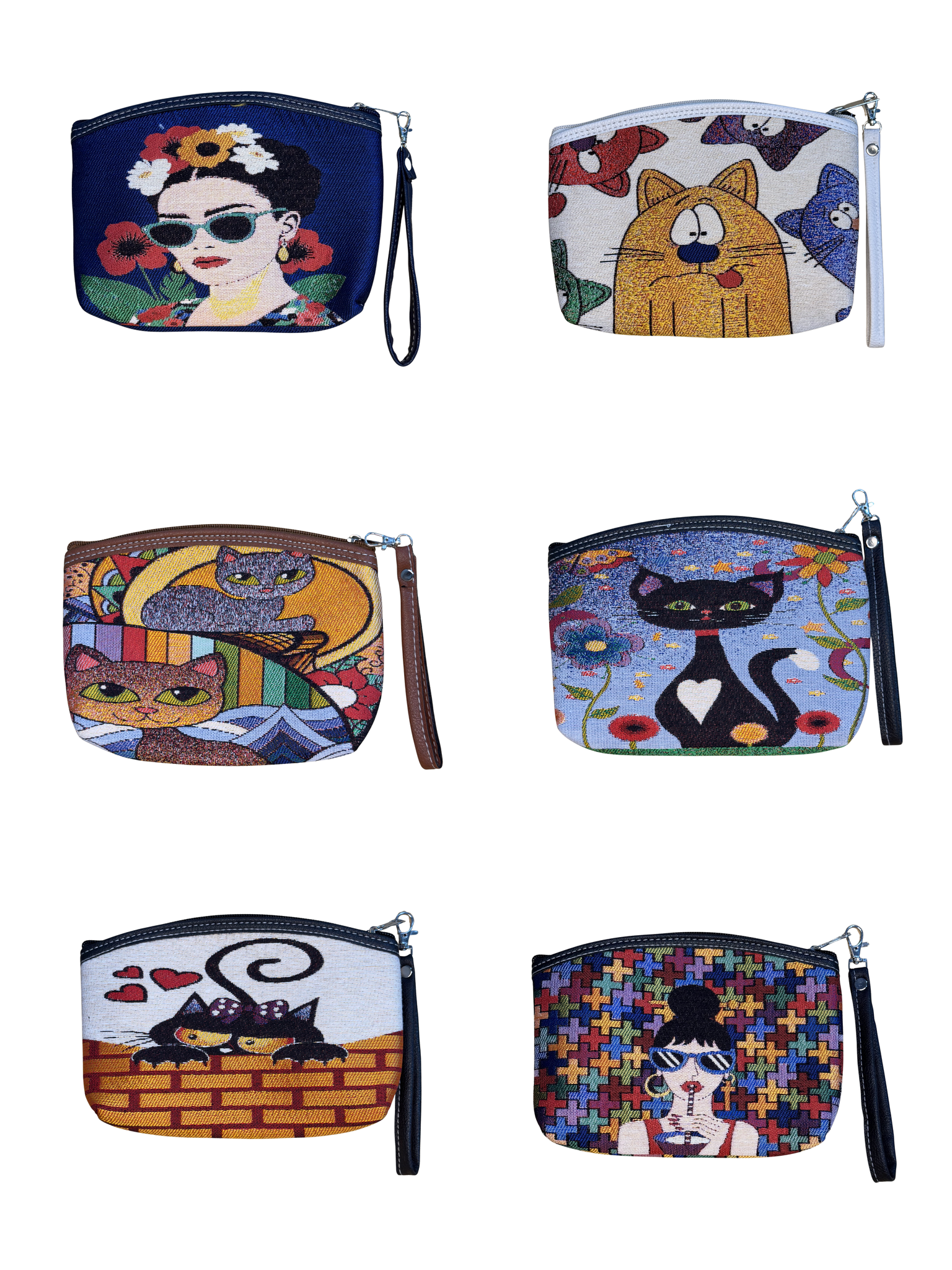 Wholesale Cotton Cosmetic Bag – Assorted Artistic Makeup Pouch with Wrist Strap | Travel Toiletry Organizer | 8.5" x 6" x 1"