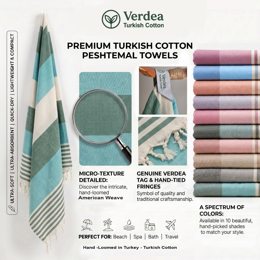 Green Premium Turkish Cotton Peshtemal – Lightweight Spa & Beach Towel, Soft, Absorbent & Quick Dry (APS-01)