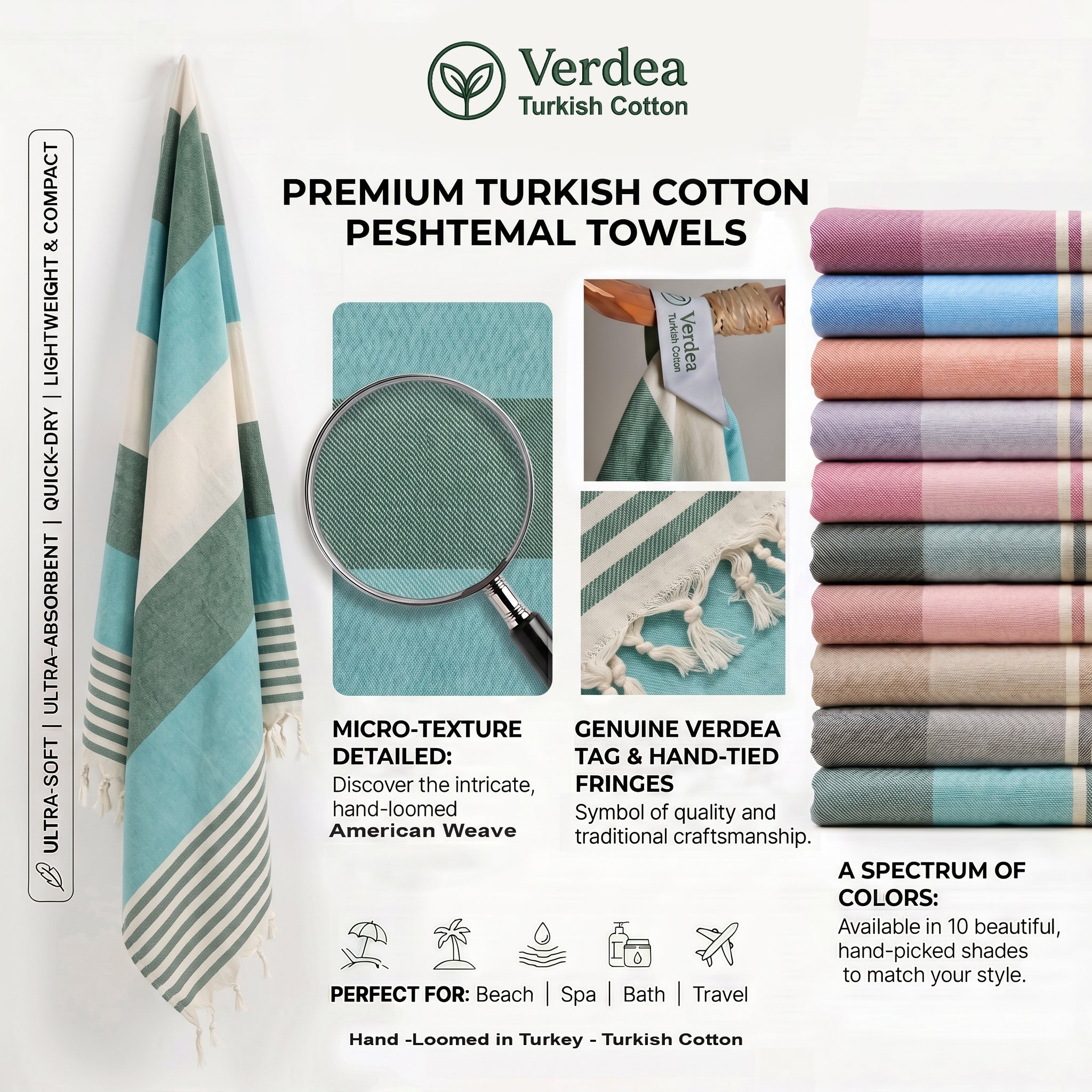Green Premium Turkish Cotton Peshtemal – Lightweight Spa & Beach Towel, Soft, Absorbent & Quick Dry (APS-01)