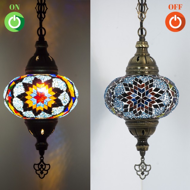 One Light Turkish Mosaic Hanging Lamp (Daisy Mix)