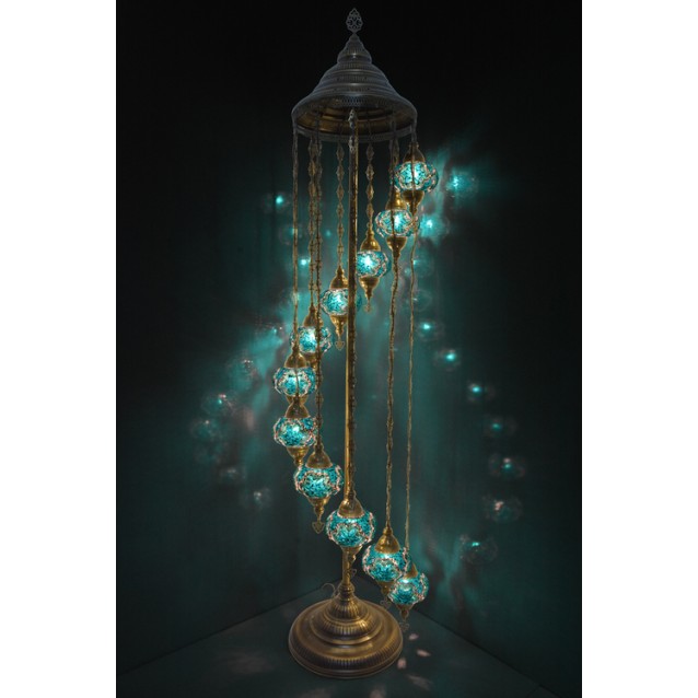 11 Globe Turkish Mosaic Floor Lamp (Turquoise Green)