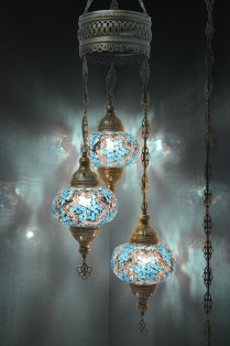 3 Globe Turkish Mosaic Chandelier (Turquoise-Blue)