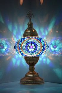 Battery Operated Mosaic Table Lamp (Evil Eye Blue)
