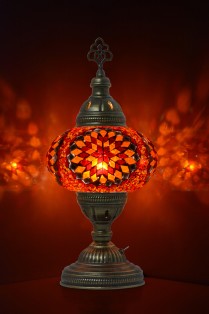 Battery Operated Mosaic Table Lamp (Orange Red)