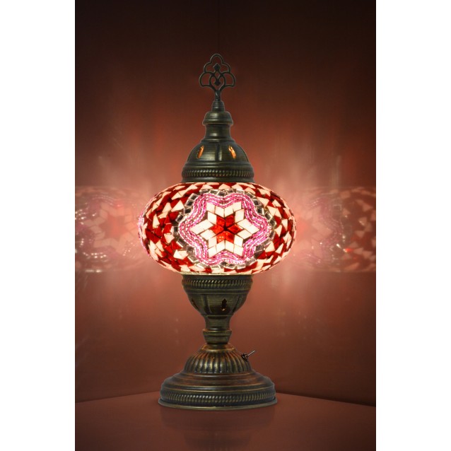 Battery Operated Mosaic Table Lamp (Pink Red)