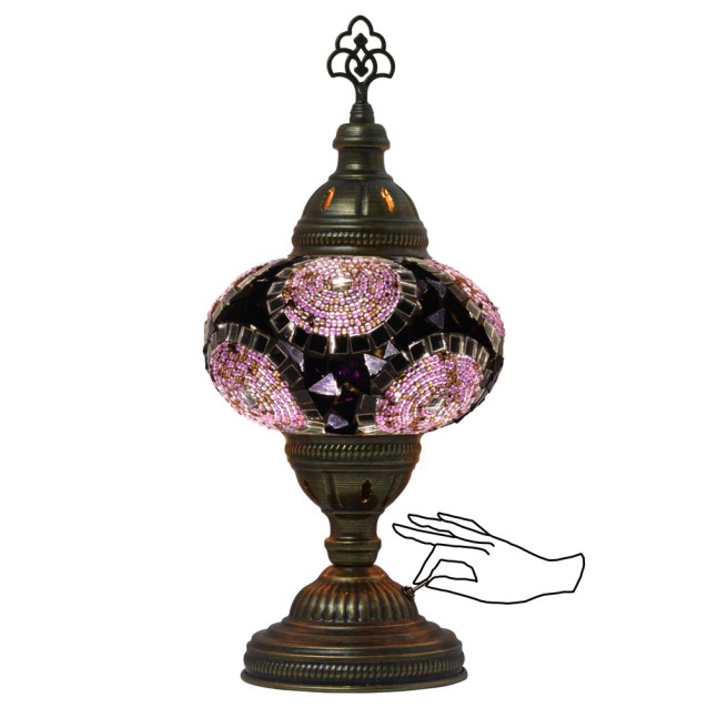Battery Operated Mosaic Table Lamp (Purple Evil Eye)