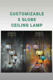 Customize 5 Globe Turkish Mosaic Ceiling Lights