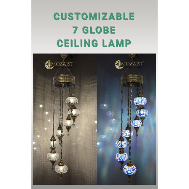 Customize 7 Globe Turkish Mosaic Ceiling Lights