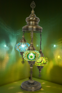 3 Globe Turkish Mosaic Floor Lamp (Lake Green)