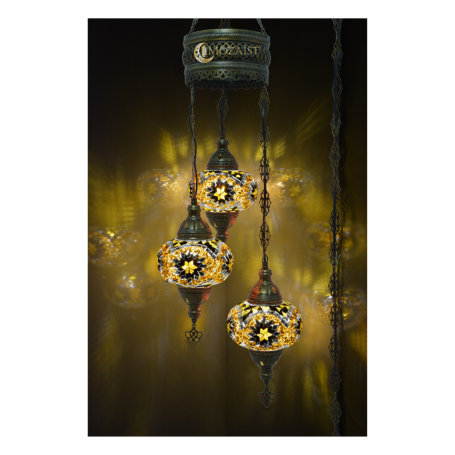 3 Globe Turkish Mosaic Chandelier (Brown Star)