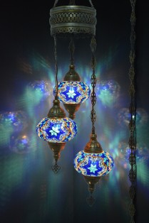 3 Globe Turkish Mosaic Chandelier (Deep Blue)