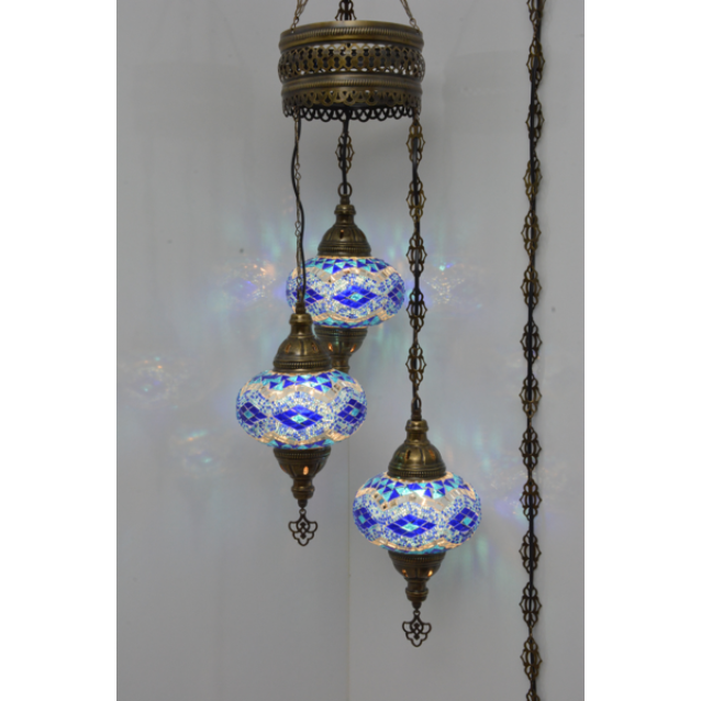 3 Globe Turkish Mosaic Chandelier (Diamond Blue)