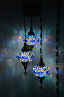 3 Globe Turkish Mosaic Chandelier (Diamond Blue)