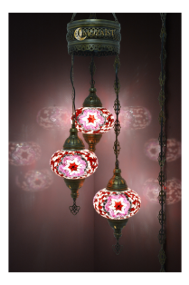 3 Globe Turkish Mosaic Chandelier (Pink-Red)