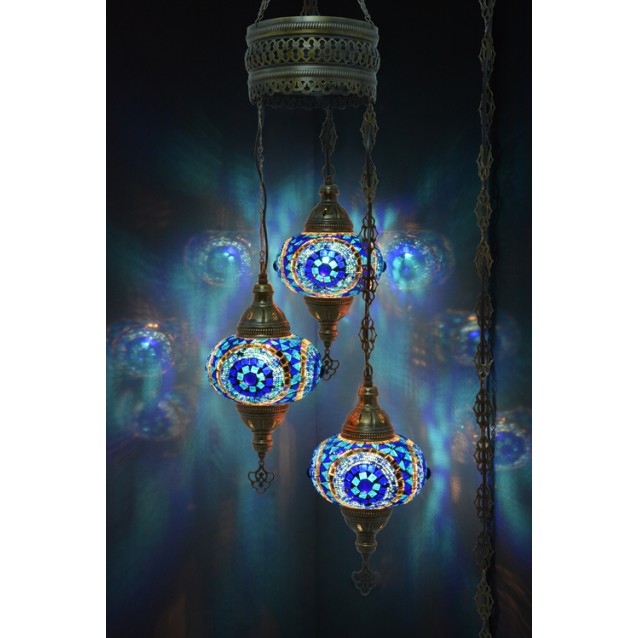 3 Globe Turkish Mosaic Chandelier (Sea Blue)
