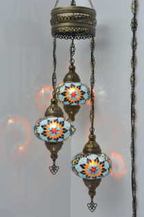 3 Globe Turkish Mosaic Chandelier (Daisy Mix)