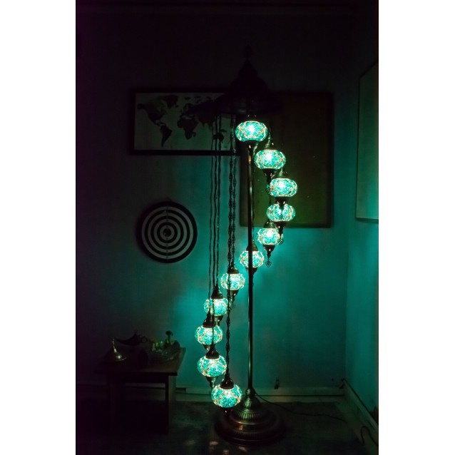 11 Globe Turkish Mosaic Floor Lamp (Turquoise Green)