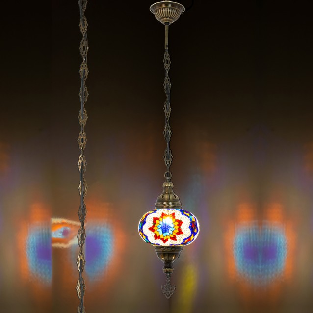 One Light Turkish Mosaic Hanging Lamp (Mix Star)