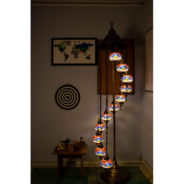 11 Globe Turkish Mosaic Floor Lamp (Rainbow)