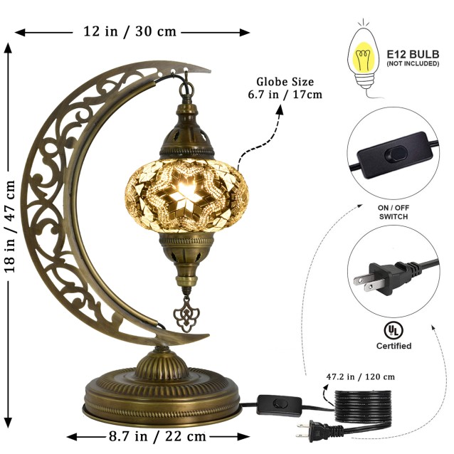 Moon Shaped Crescent Mosaic Table Lamp (Yellow)