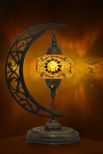 Moon Shaped Crescent Mosaic Table Lamp (Orange)
