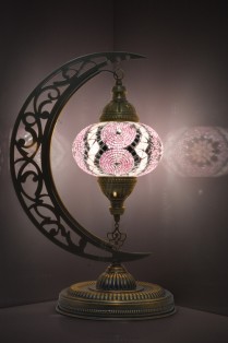 Moon Shaped Crescent Mosaic Table Lamp (Pink)