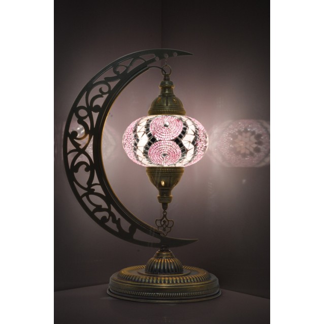 Moon Shaped Crescent Mosaic Table Lamp (Pink)