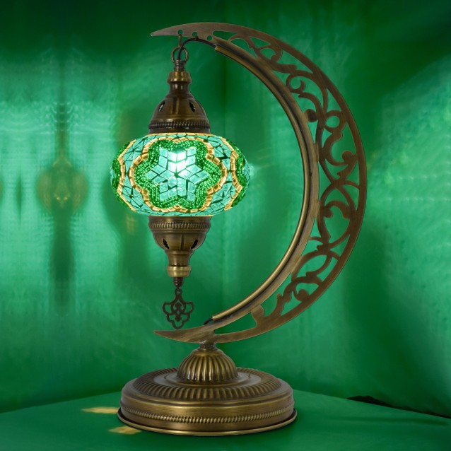 Moon Shaped Crescent Mosaic Table Lamp (Turquoise Green)