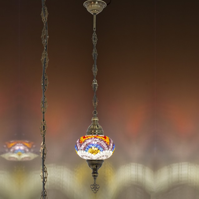 One Light Turkish Mosaic Hanging Lamp (White Blue)