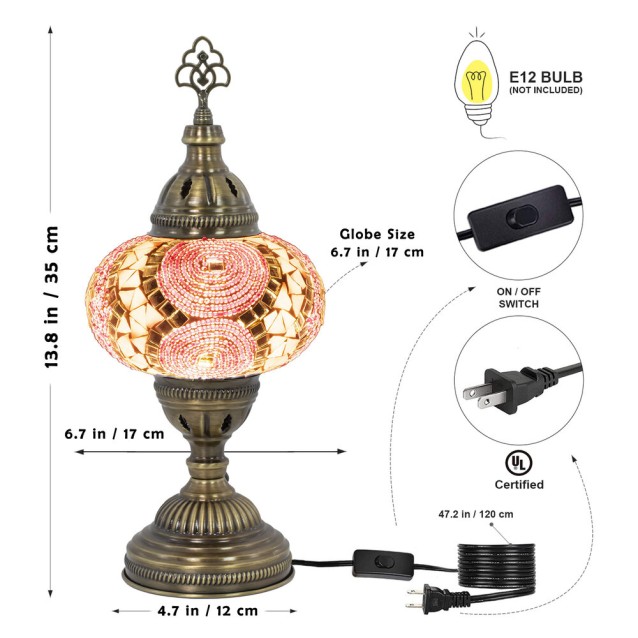 Turkish Mosaic Table Lamp (Pink)