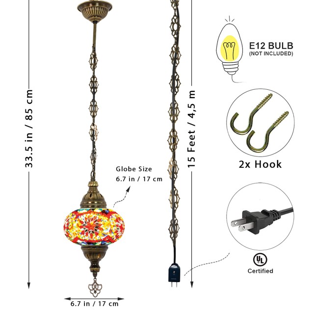 One Light Turkish Mosaic Hanging Lamp (Red Mix)