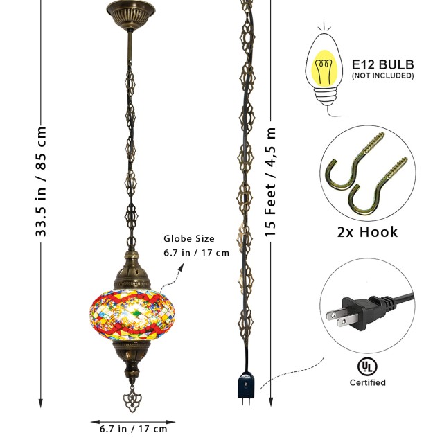 One Light Turkish Mosaic Hanging Lamp (Anatolian Rug)
