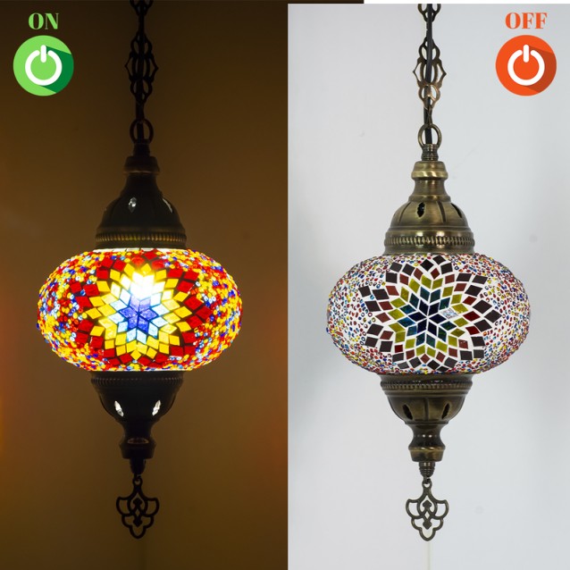 One Light Turkish Mosaic Hanging Lamp (Fire)