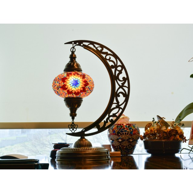 Moon Shaped Crescent Mosaic Table Lamp (Fire)