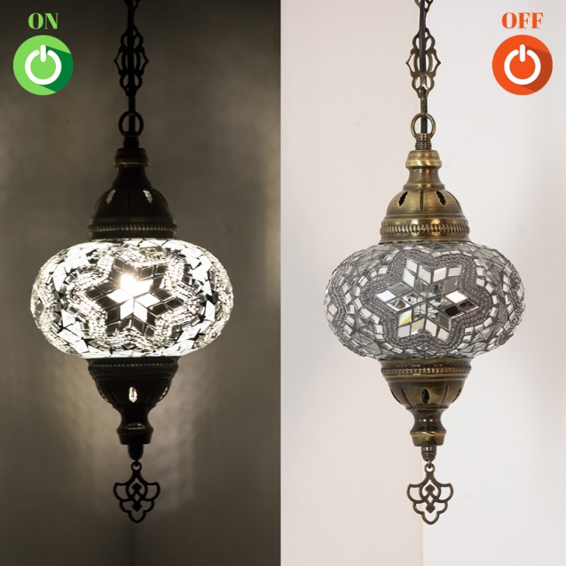 One Light Turkish Mosaic Hanging Lamp (Black White)
