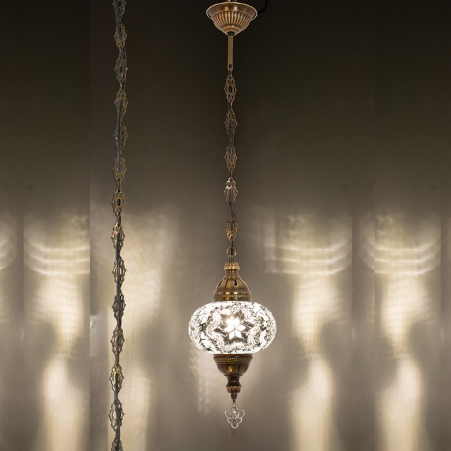 One Light Turkish Mosaic Hanging Lamp (Black White)