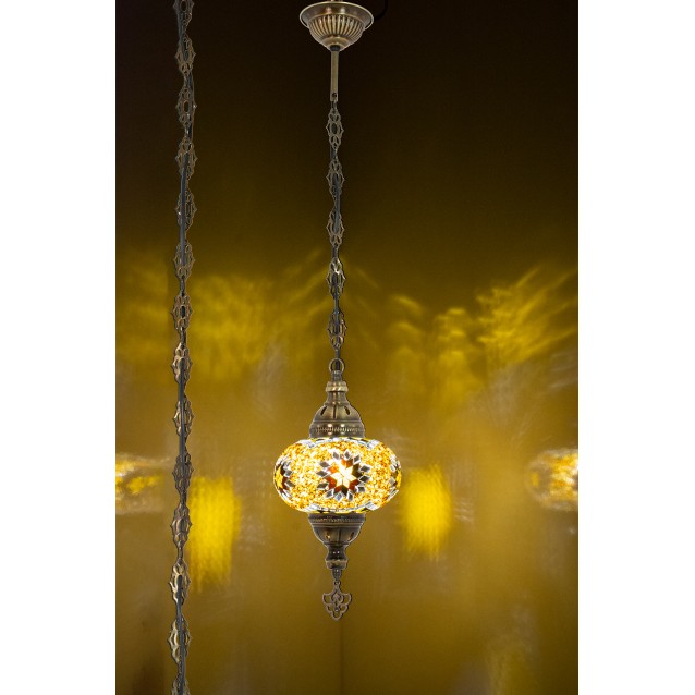 One Light Turkish Mosaic Hanging Lamp (Brown Star)