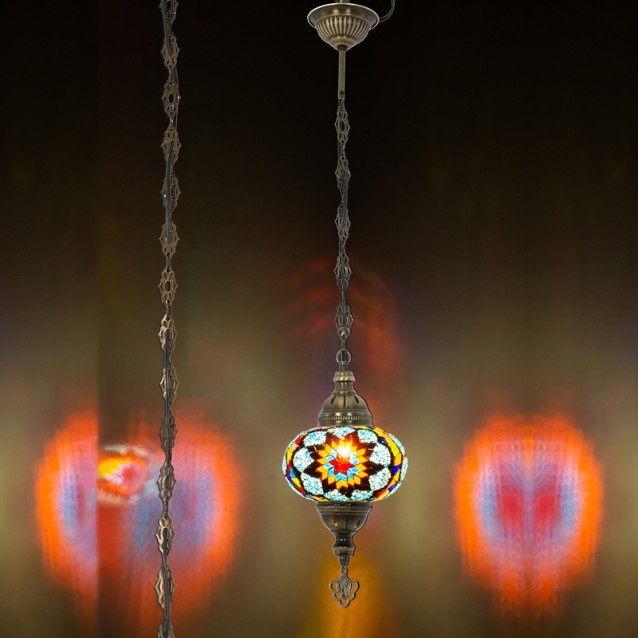 One Light Turkish Mosaic Hanging Lamp (Daisy Mix)