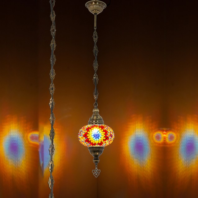 One Light Turkish Mosaic Hanging Lamp (Fire)