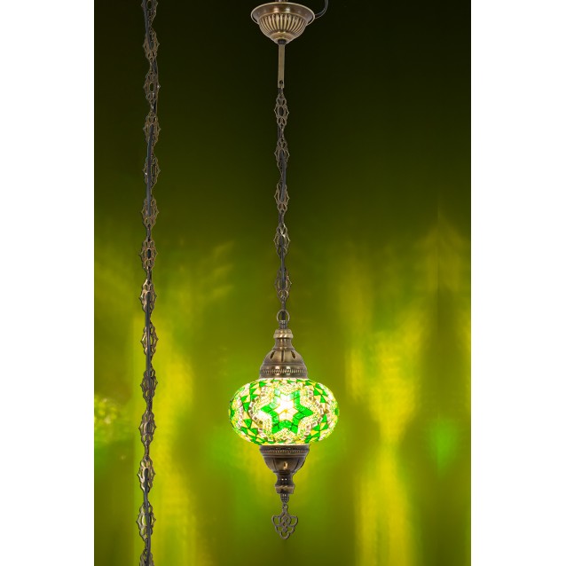One Light Turkish Mosaic Hanging Lamp (Green Star)